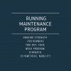 Navy blue title page stating "running maintenance program, ongoing strength for runners. two day, four week program. Strength, plyometrics, mobility.