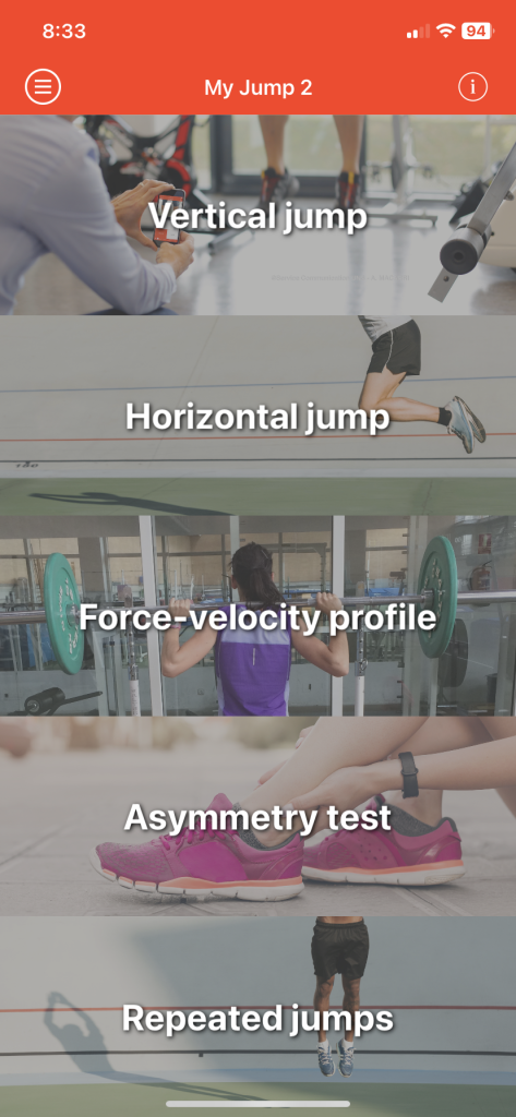 My Jump 2 app for vertical and horizontal jump testing for ACLR rehab