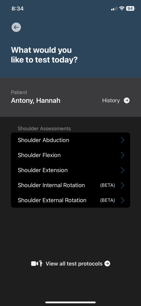 Humetric app for assessment of shoulder range of motion for physiotherapists