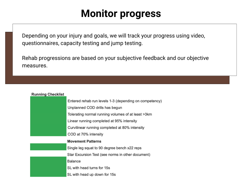 example of running checklist and movement patterns to monitor progress