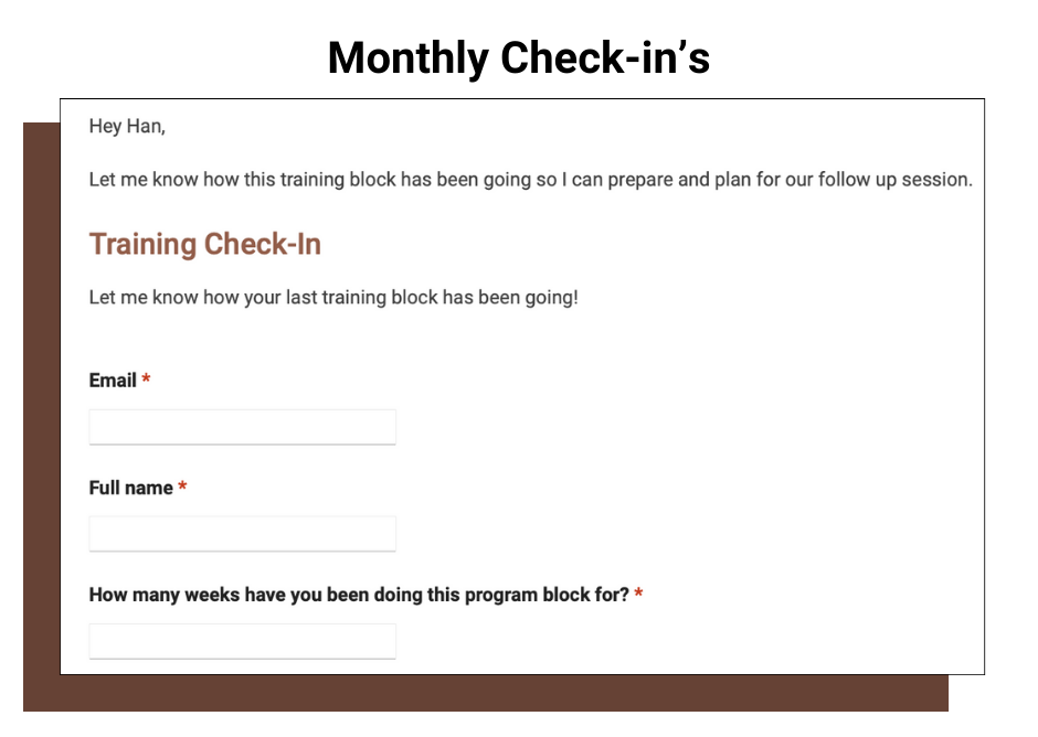 example of screenshot of a monthly check-in